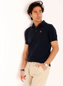 Polo Punto Azul Marino Liso Hombre
