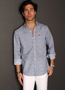 Camisa Azul Rosas Blancas Hombre