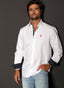 Camisa Hombre Blanca Oxford contraste Lunares