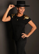 Camiseta Negra Hombreras Toreras Mujer