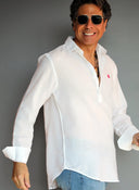 Polera Blanca Shibuya Cuello Soft Capote Rosa Hombre