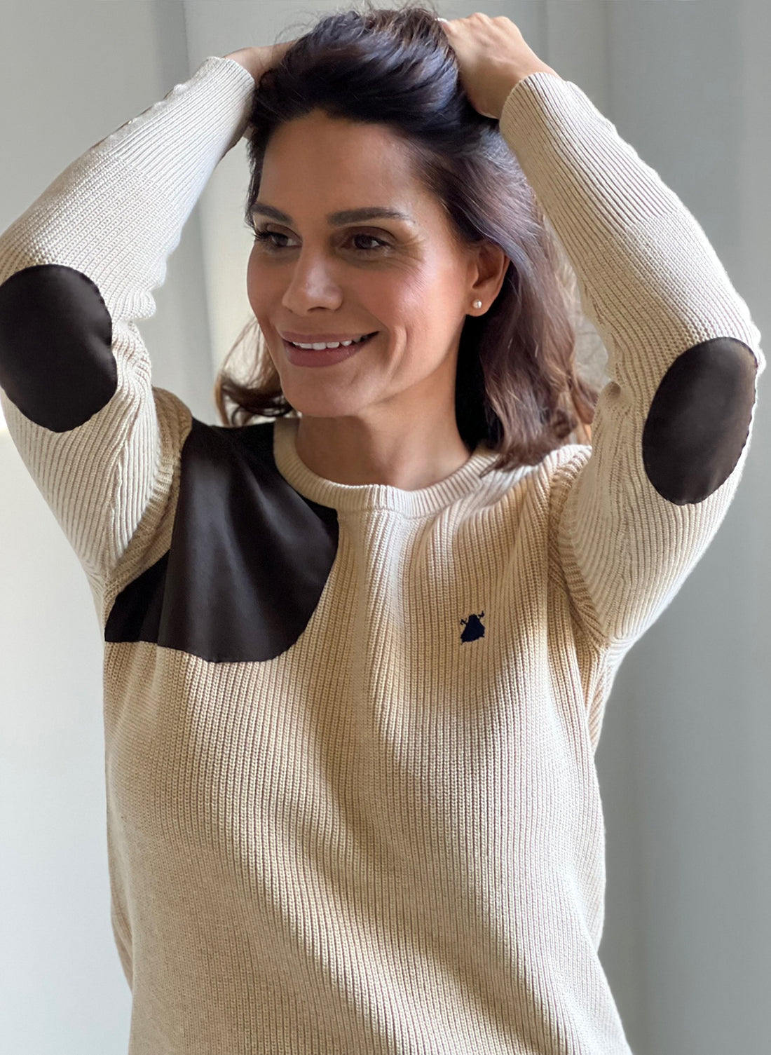 Women's Camel Contrast Shoulder Sweater