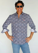 Camisa Azul Florecitas Blancas Hombre