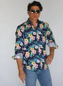 Camisa Azul Flores Grandes de Colores Hombre
