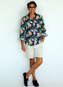 Camisa Azul Flores Grandes de Colores Hombre