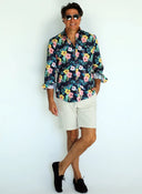 Camisa Azul Flores Grandes de Colores Hombre