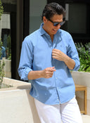 Camisa Azul Celeste Nido de Abeja Hombre