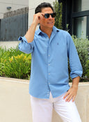 Camisa Azul Celeste Nido de Abeja Hombre