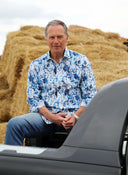 Camisa Lino Flores Turquesas Hombre