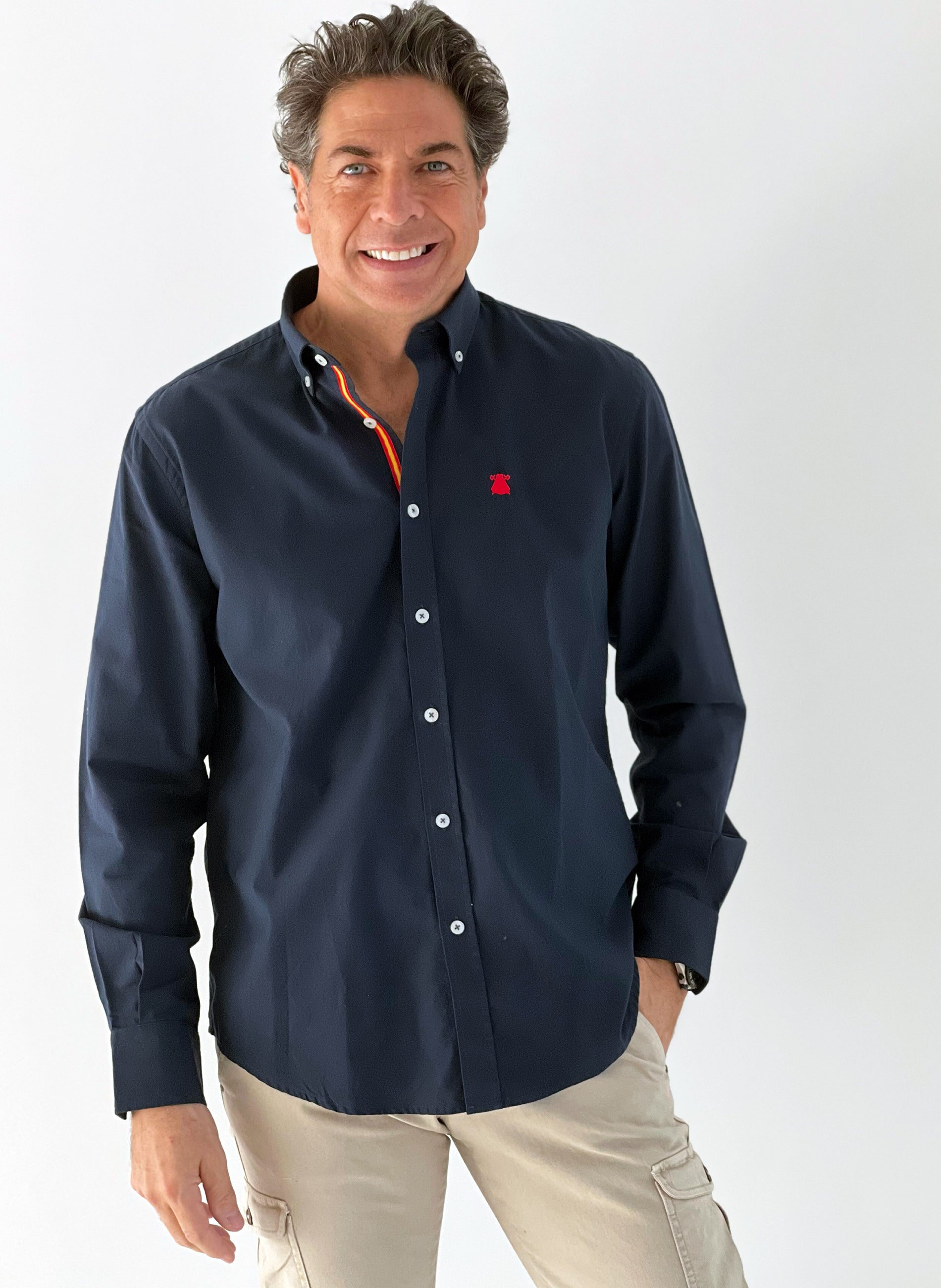 Men's Shirt Spain Navy Blue Button Collar