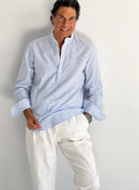 Polera Cuello Mao Rayas Celestes Hombre