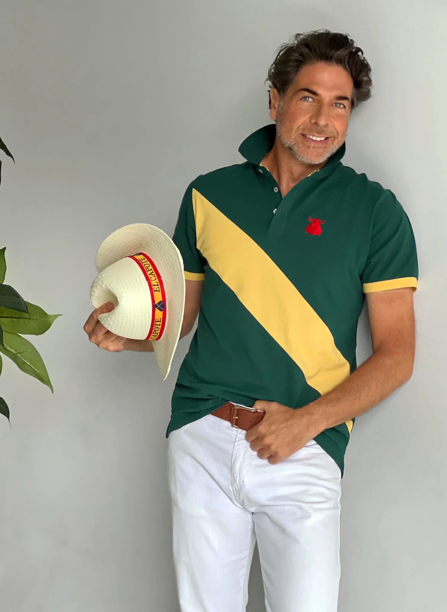 Polo Hombre Verde Franja Amarilla El Capote