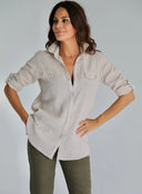 Camisola Bolsillos Lino Camel Mujer
