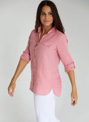 Camisola Bolsillos Lino Berenjena Mujer