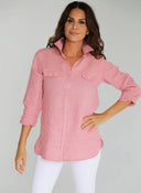 Camisola Bolsillos Lino Berenjena Mujer