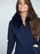 Chaqueta Azul Marino Cuello Pelo Desmontable Mujer