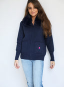 Chaqueta Azul Marino Cuello Pelo Desmontable Mujer
