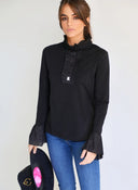 Blusa Cuello Volantes Negra Mujer