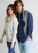 Chaqueta Beige Cuello Pelo Desmontable Mujer