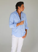 Camisa Azul Oxford Cinta Lunares Hombre