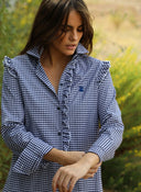 Camisa Cuadro Vichy Azul Volantes Mujer