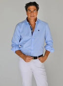 Camisa Azul Oxford Cinta Lunares Hombre