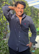 Camisa Azul Grisacea Nido de Abeja Capote Rosa Hombre