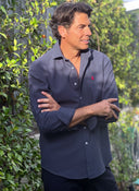 Camisa Azul Grisacea Nido de Abeja Capote Rosa Hombre