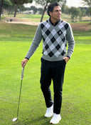 Jersey Gris Lambswool Cuello Pico Rombos Hombre