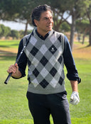 Chaleco Gris Lambswool Cuello Pico Rombos Hombre