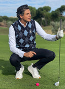 Chaleco Azul Lambswool Cuello Pico Rombos Hombre