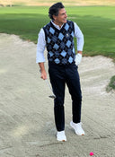 Chaleco Azul Lambswool Cuello Pico Rombos Hombre