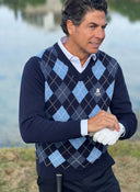 Jersey Azul Lambswool Cuello Pico Rombos Hombre