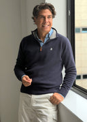 Jersey Azul Lambswool Cuello Cremallera Hombre