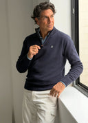 Jersey Azul Lambswool Cuello Cremallera Hombre