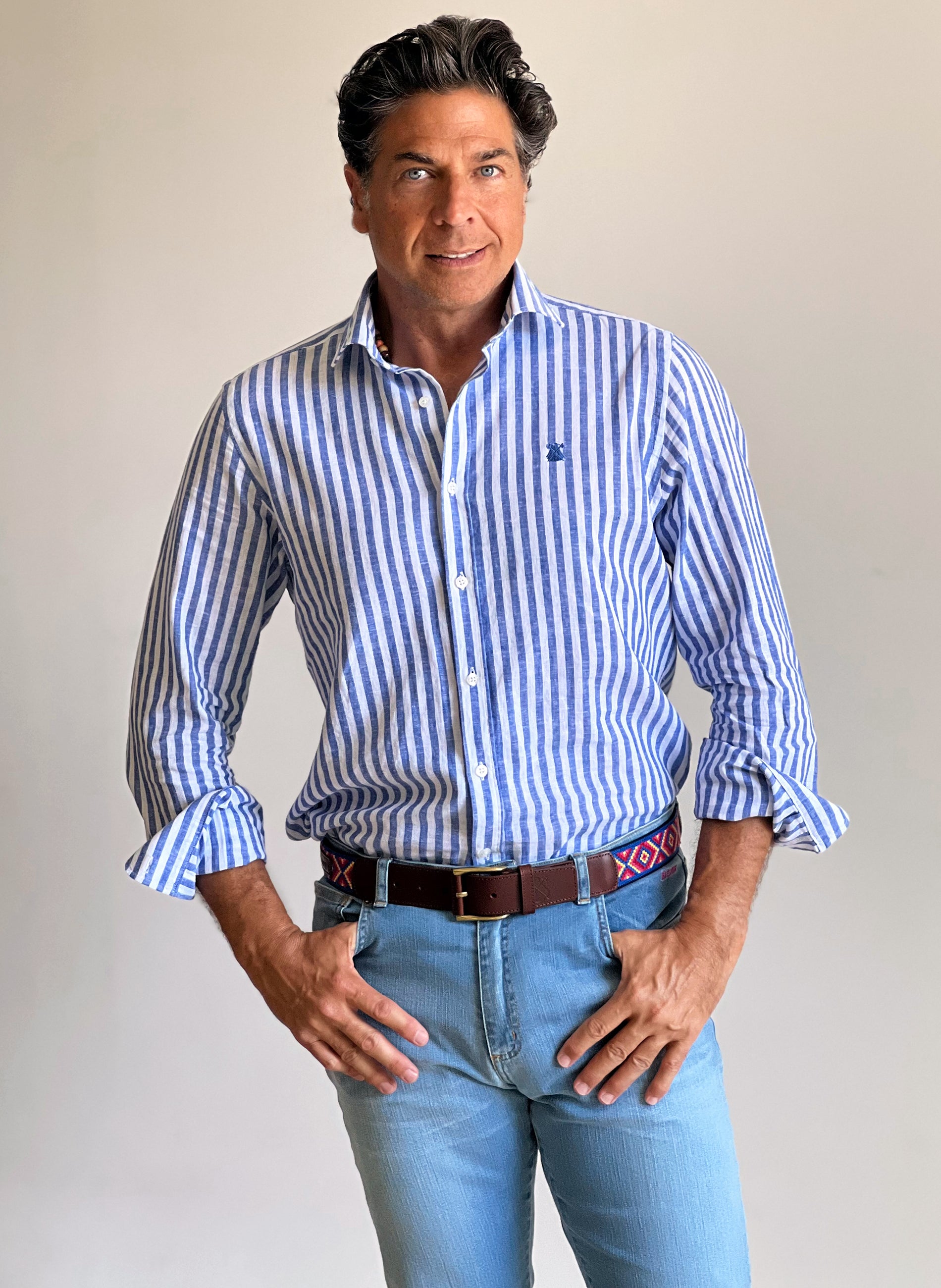 Men's Blue Striped Linen Shirt