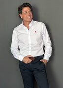 Camisa Blanca Sarga Hilo Rosa Hombre