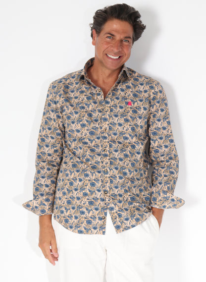 Albero und blaues Blumen-Druckhemd für Männer
