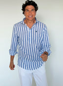 Polera Raya Ancha Azul Lino Hombre