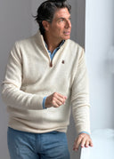 Jersey Beige Lambswool Cuello Cremallera Hombre