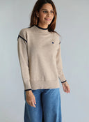 Jersey Beige Ribetes Contraste Mujer