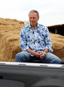 Camisa Lino Flores Turquesas Hombre