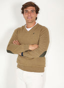Jersey Camel Cuello Pico Coderas Hombre