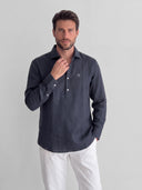 Polera Azul Petróleo Lino Hombre