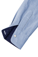 Camisa Azul Oxford Contraste Lunares Cuello Italiano Mujer