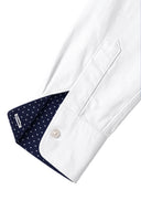 Camisa Oxford Blanca Contraste Lunares Cuello Italiano Mujer