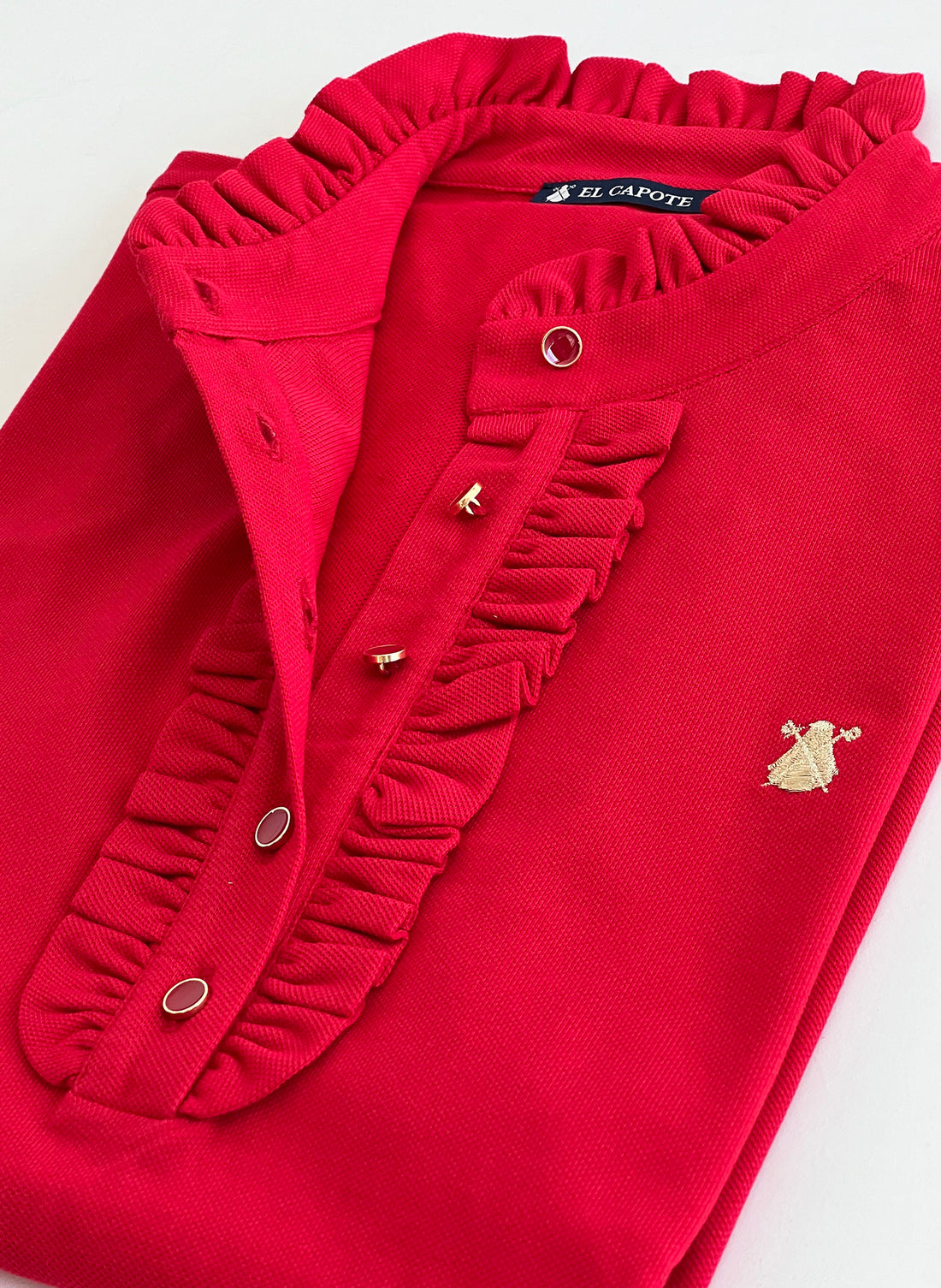 Women's Red Polo Shirt with Ruffles