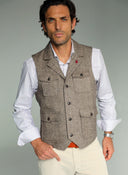 Chaleco Espiga Marron 4 Bolsillos Hombre