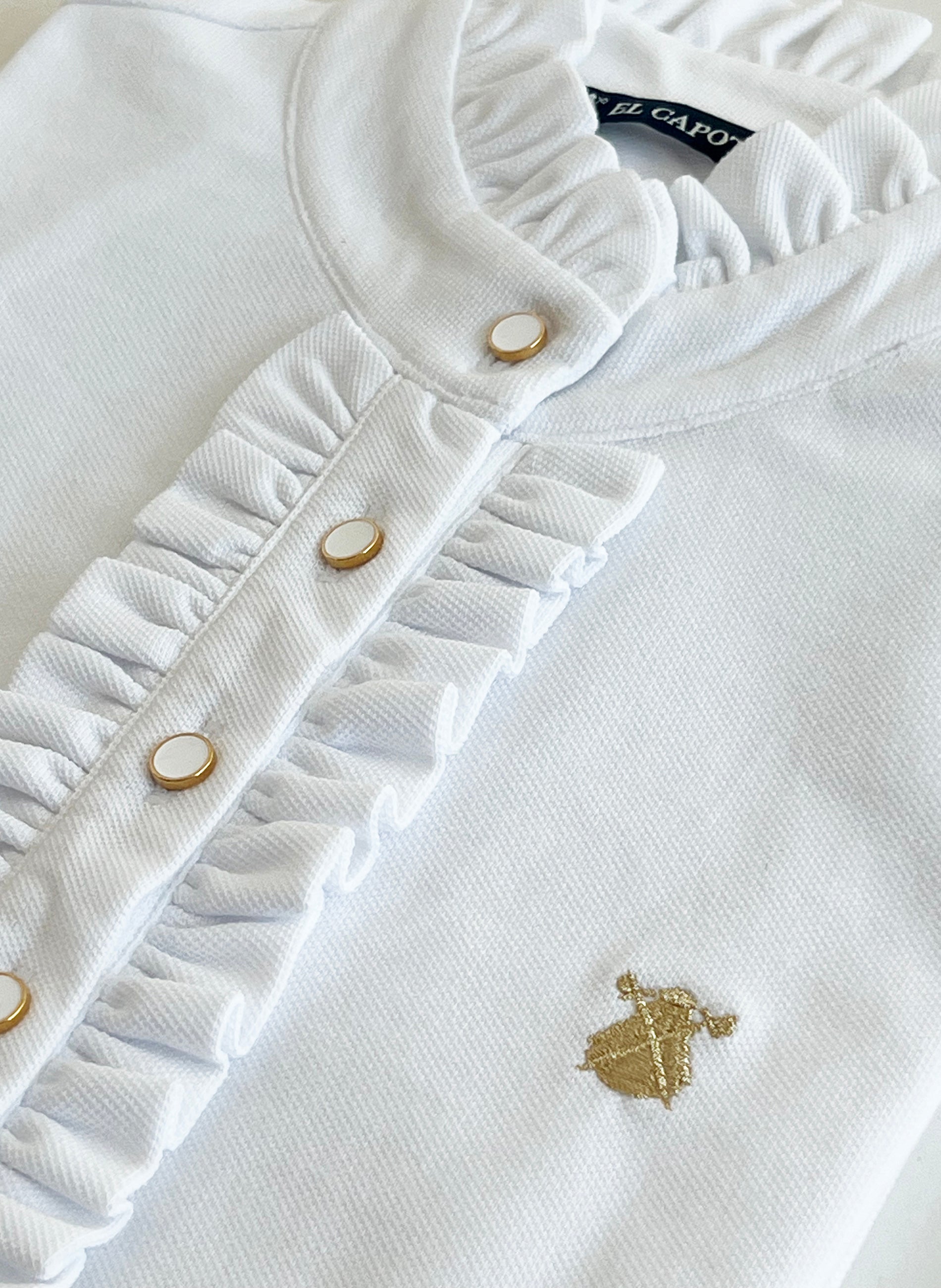 Women's White Polo Shirt with Ruffles