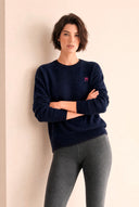Jersey Azul Fino Cuello Caja Mujer